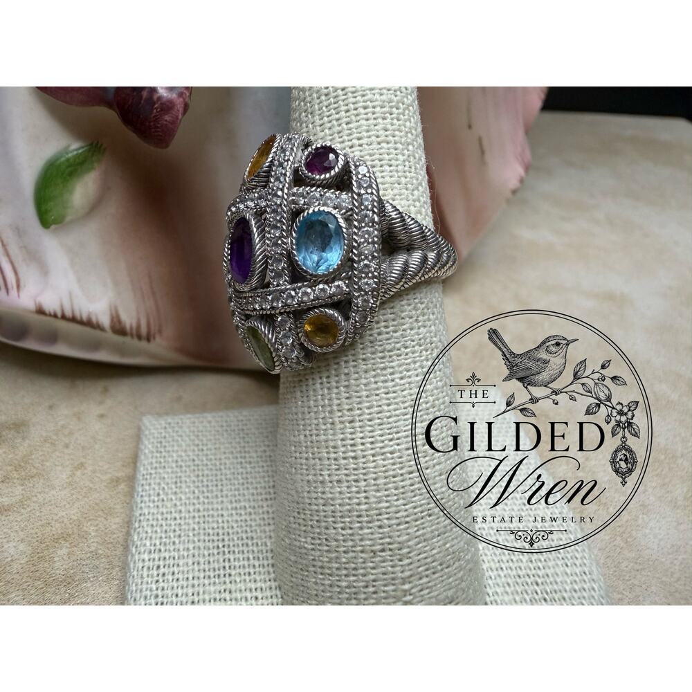 Judith Ripka Sterling Silver Multi Gemstone CZ Dome Ring Amethyst Topaz Sz 6 - Picture 6 of 13